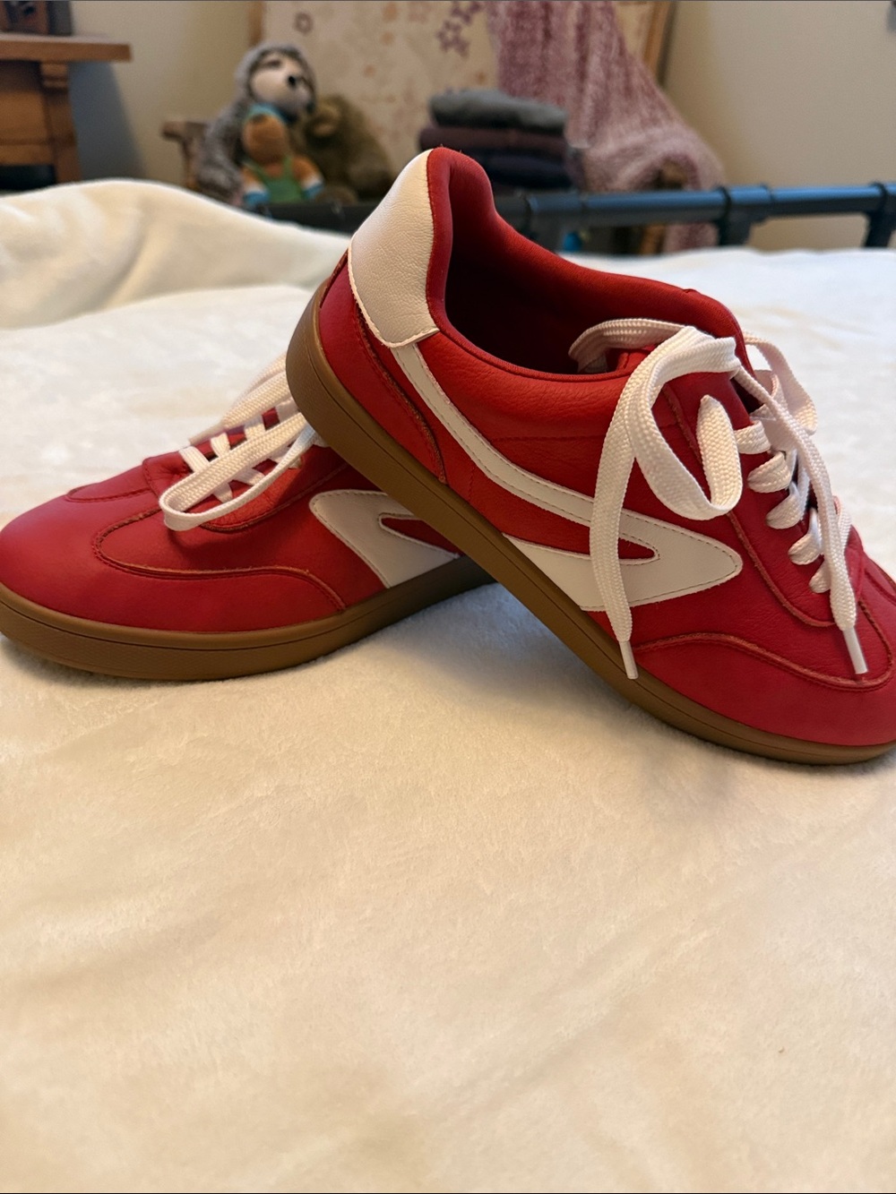 DV by Dolce Vita Red and White Low-Top Lace-Up Sneakers